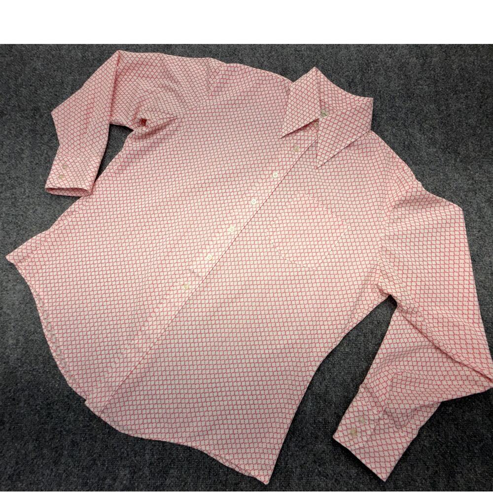 Vintage Fleetline Permanent Press Dress Shirt Mens 16 16.5 Red Geometric Korea